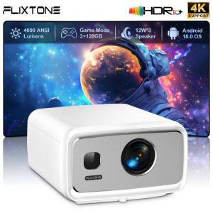 플릭스톤 D10S 4000 안시 4K 풀 HD 프로젝터, 홈 빔 비디오 시네마 HDR10 MEMC 안드로이드 15.0 3G 128G 시