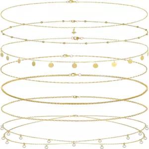 Gjivikiya 8Pcs 허리 체인 18K 골드 도금 벨리 벨트 레이어드 위성 비즈 시퀀 코인 CZ 박스 뱀 바디 쥬얼리