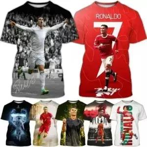 여름 패션 축구 스타 Cristiano Ronaldo 3d 프린트 티셔츠 남성용 대형 통기성 빠른 건조 반소매 탑