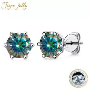 JoyceJelly /2/4CT VVS D 컬러 Moissanite 러시아어 컷 8H8A 랩 다이아몬드 스터드 귀걸이 여성용 S925