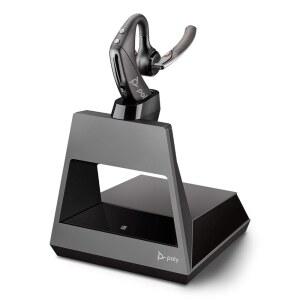 PLANTRONICS - 단방향 베이스(폴리)가 있는 보이저 5200 오피스 블루투스 싱글 이어(모노럴) 헤드셋 노이즈 캔슬링 데스크폰에 연결 팀 줌 등과 함께 작동합니다