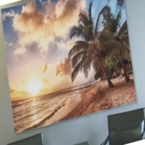 세모소 팬션비치현수막 제주도그림 석양지는포인트 벽걸이가림천 1개 200X150CM