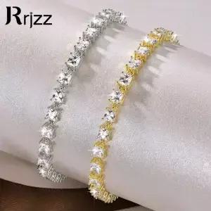 Rrjzz 3x3mm 프린세스 컷 5A CZ 실험실 모조 다이아몬드 테니스 팔찌 여성용 조절 가능한 지르콘 생일 보석