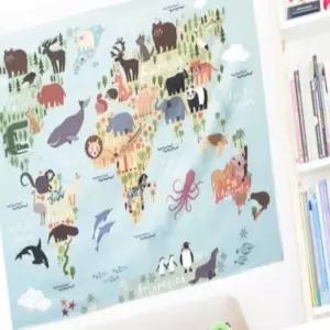 세모소 아이방벽포스터 패브릭포스터 세계그림가림천 벽걸이페인트 1개 150X130CM