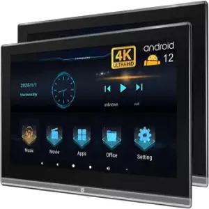 14인치 Android12 터치스크린 4K 카 헤드레스트 휴대용 TV 지원 무선 전화 미러링 USB 포함 멀티미디어