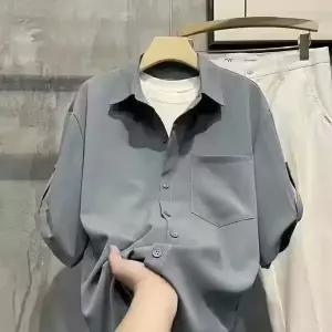 남성 아이스 반팔 셔츠 여름 냉감 루즈핏 캐주얼 카라넥 링클프리 셔츠 자켓