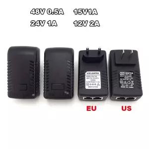 POE 인젝터 이더넷 DC 48V 15V 1A 12V 2A 24V 1A 24W CCTV 전원 공급 장치 어댑터 스위치 IP 카메라 POE EU