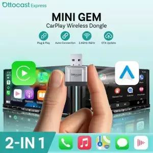 오토캐스트 미니 젬 유선에서 무선 카플레이 안드로이드 어댑터 USB 동글 플러그 앤 빠른 연결 벤츠 아우디