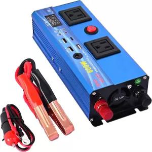 600W 연속 출력 파워 인버터 DC 12V 110V AC 컨버터 USB 포트 4개 콘센트 2개 1개 로드 트립 캠핑 RV 트럭