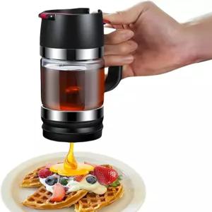 JUSTUP 유리 꿀 디스펜서 손잡이가 달린 드립 병 없음 커피 차 팬케이크용 시럽 블랙