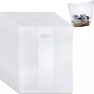 DEAYOU 100 PCS 대형 손잡이 음용 폴리백 4컵 커피 트레이용 투명 캐리어 음료 홀더용 9 L x 17 H 플라스틱