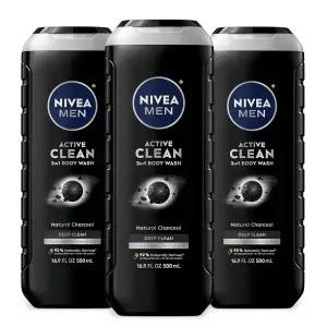 NIVEA 남성용 천연 으로 활동적인 깨끗한 바디 워시 3-in-1 얼굴 및 머리카락 먼지 불순물 16.9 Fl Oz 병