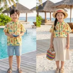리틀밥독 키즈 여름옷 루카 남방 남아 공룡패턴 시원한 소재 데일리셔츠 M232MBL03