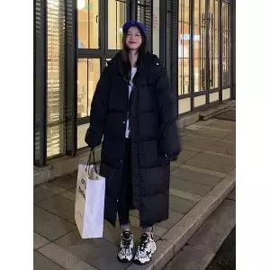 트렌디한 두꺼운 다운 코튼 재킷 여성용 롱 오버니 겨울 신상 루즈핏 코트 따뜻한 스탠드 칼라 풀 슬리브