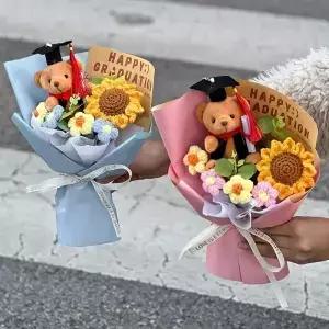 졸업 꽃다발 인공 크로셰 손으로 짠 선물 스승의 날 꽃
