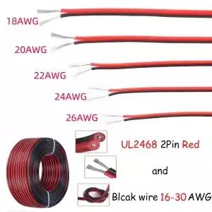 16-30AWG 5/10/20M 레드 블랙 전기 와이어 LED 스트립 케이블 2 코어 주석 도금 구리 연장 전원 코드 조명