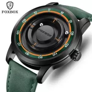 FOXBOX 패션 남자 비즈니스 시계 마그네틱 스틸 볼 다이얼 방수 스포츠 군사 Relogios Mascolinos Box