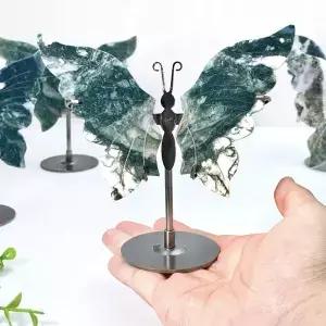 1PC 천연 모스 아게이트 나비 날개 크리스탈 공예품 컬렉션 선물 훌륭한 가족과 친구 홈 데코