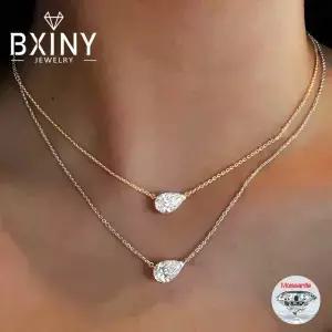 BXINY 1-3캐럿 페어컷 모이사나이트 펜던트 목걸이 S925 실버 이스트 웨스트 솔리테어 물방울 다이아몬드