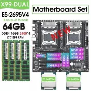 X99 듀얼 마더보드 세트 콤보 키트 XEON E5 2695 V4*2 및 4*16GB 2400MHz DDR4 ECC REG 메모리 LGA2011 V3