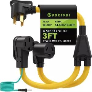 건조기 콘센트에서 EV/RV 충전을 위한 30암페어 3프롱 Y 스플리터 어댑터 NEMA 10-30P 14-50R/10-30R 30A