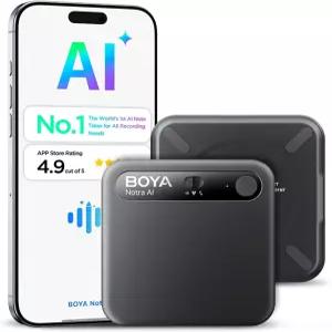 BOYA Notra AI 음성 녹음기 3-모드 캡처 - 앰비언트/전화 통화/블루투스 전사 및 스마트 요약 140개 이상의