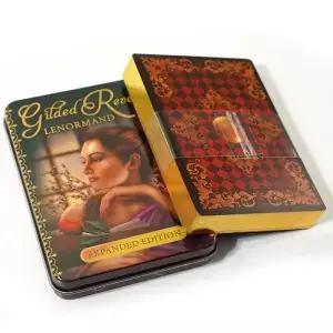 11*6.5cm 운세 게임 카드를 위한 주석 상자 금테 가장자리에 있는 도금된 Reverie Lenormand 타로 데크