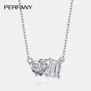 PERFANY 빛나는 에메랄드 컷 2CT Moissanite 목걸이 여성을위한 S925 순수 실버 하트 다이아몬드 펜던트