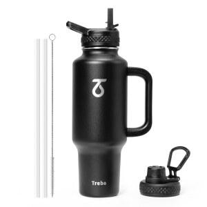 TREBO 2L 빨대 뚜껑이 자동차 물병 손잡이 홀더 단열 포함 40온스