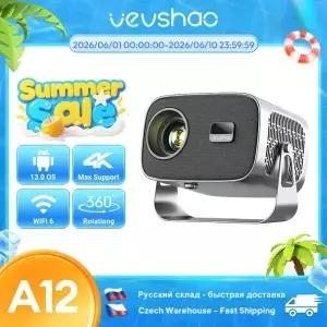 VEVSHAO A12 프로젝터 미니 휴대용 LED 비디오 안드로이드 13.0 WIFI 6 미러링 스마트폰 1080P 4K 홈