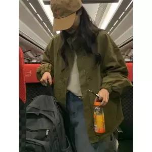 레트로 영국 스타일 루즈핏 긴팔 하프 하이 칼라 여성 코트 캐주얼 다용도 지퍼 윈드브레이커 아우터웨어