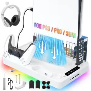 PS5/슬림/프로 및 디지털 콘솔용 냉각 스테이션 - USB 포트 익스텐더 액세서리 포함 팬 3단계 조절 가능