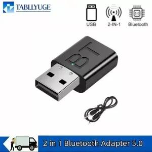 TABLLYUGE 블루투스 5.0 어댑터 2-in-1 송신기 수신기 3.5mm AUX USB 오디오 동글 (자동차 TV PC용)