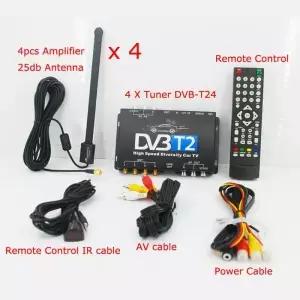 HDTV 자동차 DVB-T2 멀티 PLP 디지털 TV 수신기 DTV 상자 4 튜너 안테나