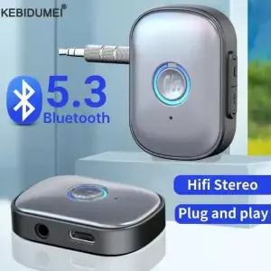 Bluetooth 5.3 오디오 수신기 AUX 3.5mm 잭 스테레오 무선 어댑터 자동차 이어폰 용 마이크 포함 TV 스피커