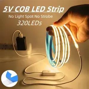 DC5V COB LED 라이트 스트립 유연 테이프 ON/OFF 스위치 포함 방 TV 거울 백라이트 캐비닛 접착식 조명