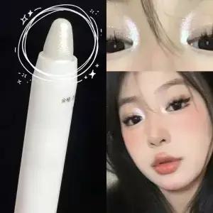 매트 화이트 누에 하이라이터 펜 진주 빛 섀도우 스틱 빛나는 라이너 방수 글리터