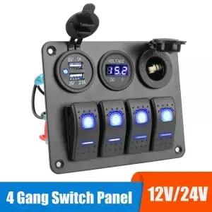 4 버튼 로커 스위치 패널 전압계 USB 충전기 3.0 라이트 토글 12V 24V 보트 용 액세서리 해양 자동차 RV