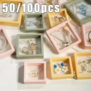 100PS 투명 필름 보석 포장 상자 서스펜디드 링 귀걸이 디스플레이 스탠드 홀더 동전 수집 보관 PET