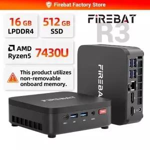 FIREBAT R3 미니 PC AMD Ryzen 5 7430U 6C/12T 최대 4.3GHz 16GB LPDDR4 RAM SSD WIFI6 BT5.2 Windows 11
