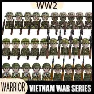 시티 밀리터리 베트남 전쟁 미군 블록 세트 WW2 병사 피규어 보병 헬멧 조끼 액세서리 브릭 소년 선물