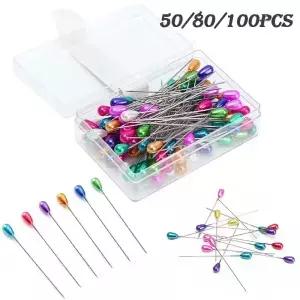 50/80/100Pcs 긴 진주 머리 바느질 핀 DIY 공예에 대 한 배 모양의 색상 스트레이트 퀼트 바늘 Dressmaker