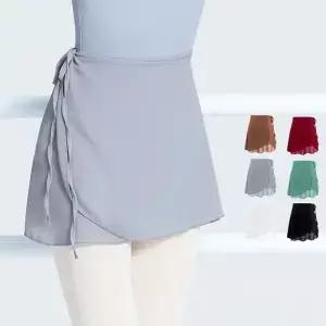 여성용 발레 스커트 타이업 시폰 댄스 원피스 레드 블랙 발레리나 얇은 명주 그물 성인 체조 훈련 댄스웨어