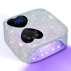 UV LED 네일 램프 무선 HUITINE 네일용 반짝이는 자외선 타이머 가정용 베이스가 거울 80W 전문 큐어링 살롱 5개의 드라이어 있는 다이아몬드 라인스톤 라이트 충전식