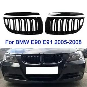 BMW 3 시리즈 2005-2008 E90 E91 더블 슬레이트 글로스 블랙 그릴용 전면 신장