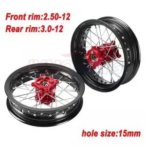 핏 바이크 림 15mm 구멍 2.50-12인치 및 3.00x12인치 KTM CRF 먼지 자전거용 CNC 허브가 있는 전면 후면 휠