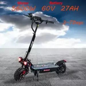 5600W 전기 스쿠터 시트 포함 듀얼 모터 전동 3단 속도 80km/h 주행거리 60V 27AH 11인치 헤비듀티 진공