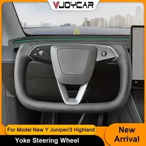 테슬라 모델 3 하 뉴 Y 주니퍼용 Vjoycar 요크 레이싱 스티어링 휠 가죽 맞춤형 히팅 핸들 휠