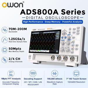 OWON ADS800A 12비트 디지털 오실로스코프 | 70-200MHz, 2/4채널, 50Mpts RS232/UART, I2C, SPI, CAN, LIN