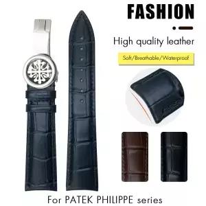 PP Patek Philippe 5167A 용 정품 가죽 시계 밴드 블랙 블루 팔찌 남녀공용 체인 19mm